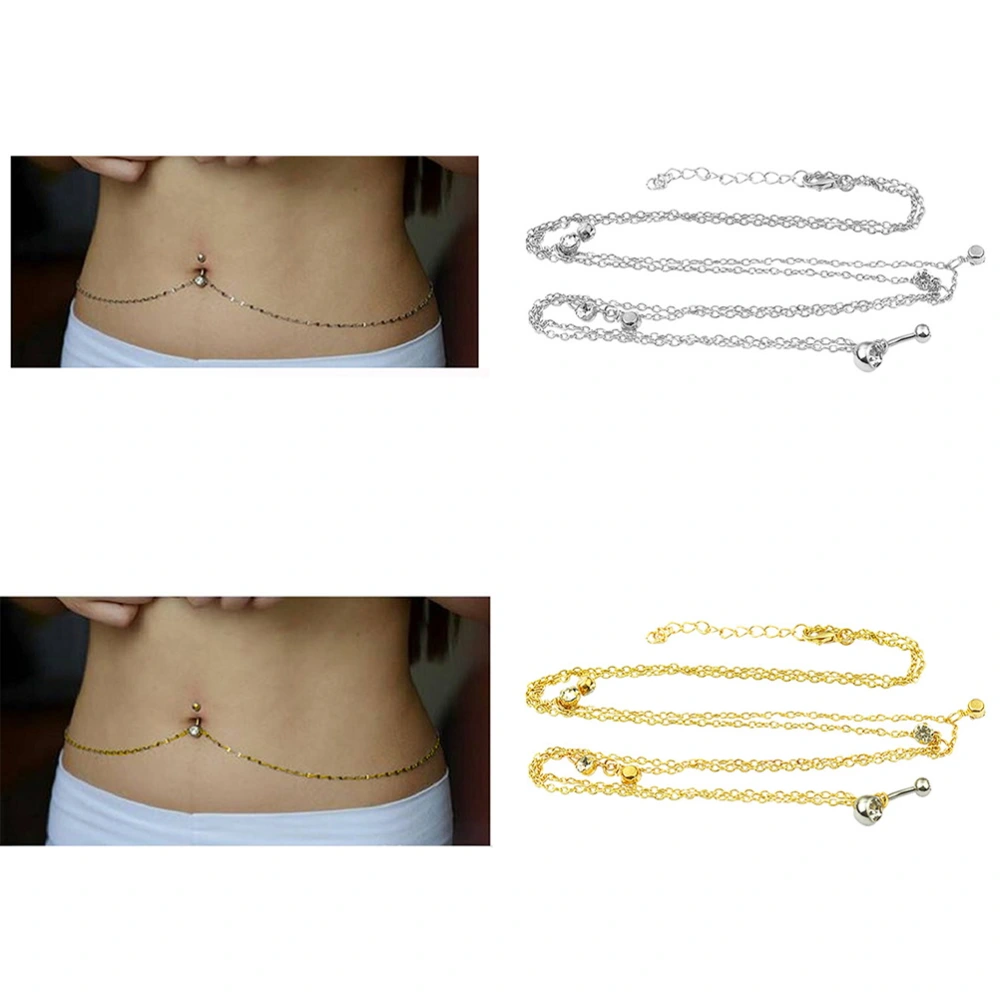 Rhinestone Belly Button Ring Waist Chain Anti Allergy Piercing Jewelry Belly Ring Silver