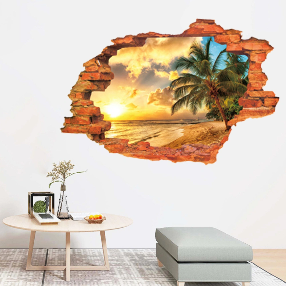 3D Wall Broken Wallpaper Removable Sunset Island Art Sticker Home Decoration for Bedroom Living Room