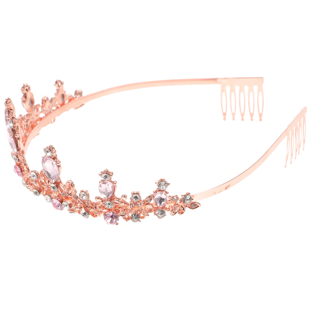 Alloy Crystal Crown Headdress Creative Birthday Hair Beautiful Hair Decor Wedding Headdress (Pink)