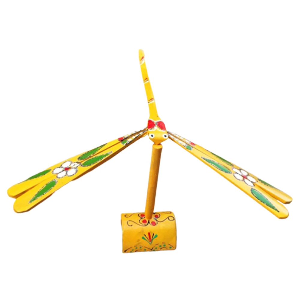 1PC Kids Balance Toy Bamboo Dragonfly Toy Educational Prop Science Display Model with Holder for Kids Children Yellow