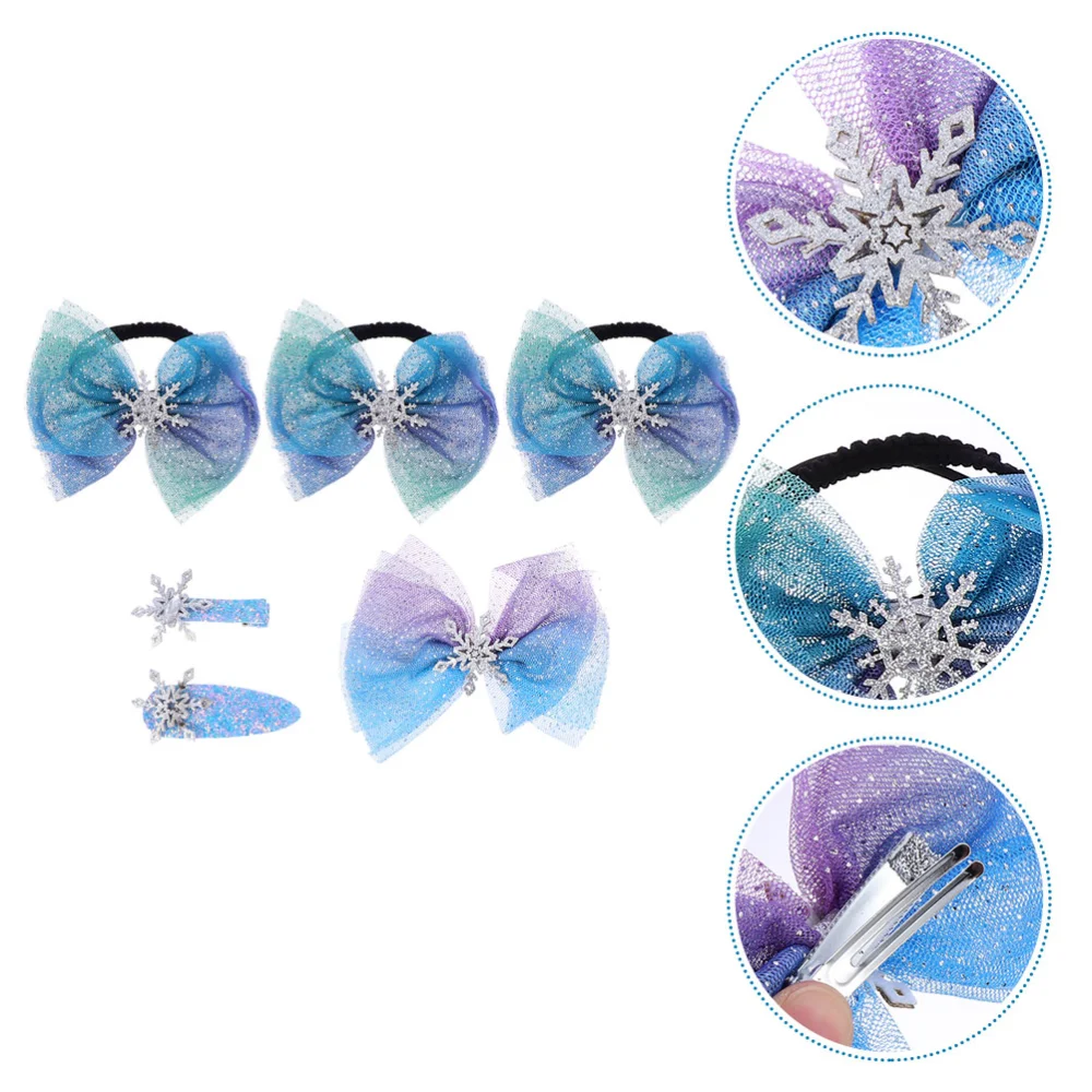 6pcs Gauze Bowknot Hair Clips Girl Hair Ropes Bobby Pin Lovely Hair Accessories