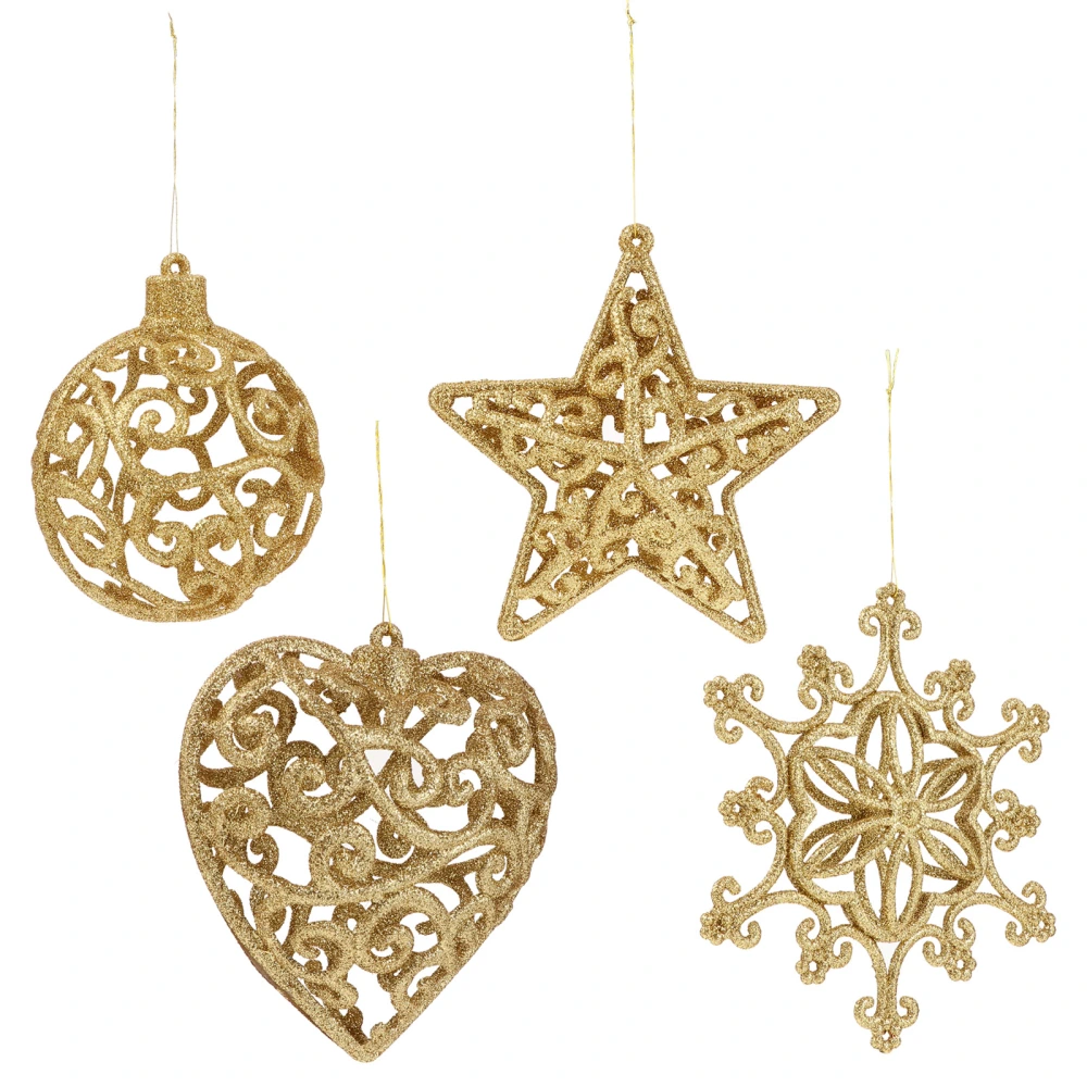 8 Pcs Christmas Hanging Pendants Five-pointed Star Ornament Hollow Out Pendant