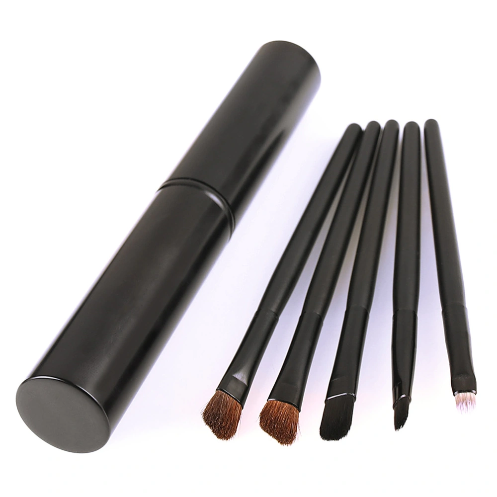 5PCS Portable Eye Makeup Blending Brushes Eyeliner Eyeshadow Brush Cosmetic Tools with Storage Case (Black)