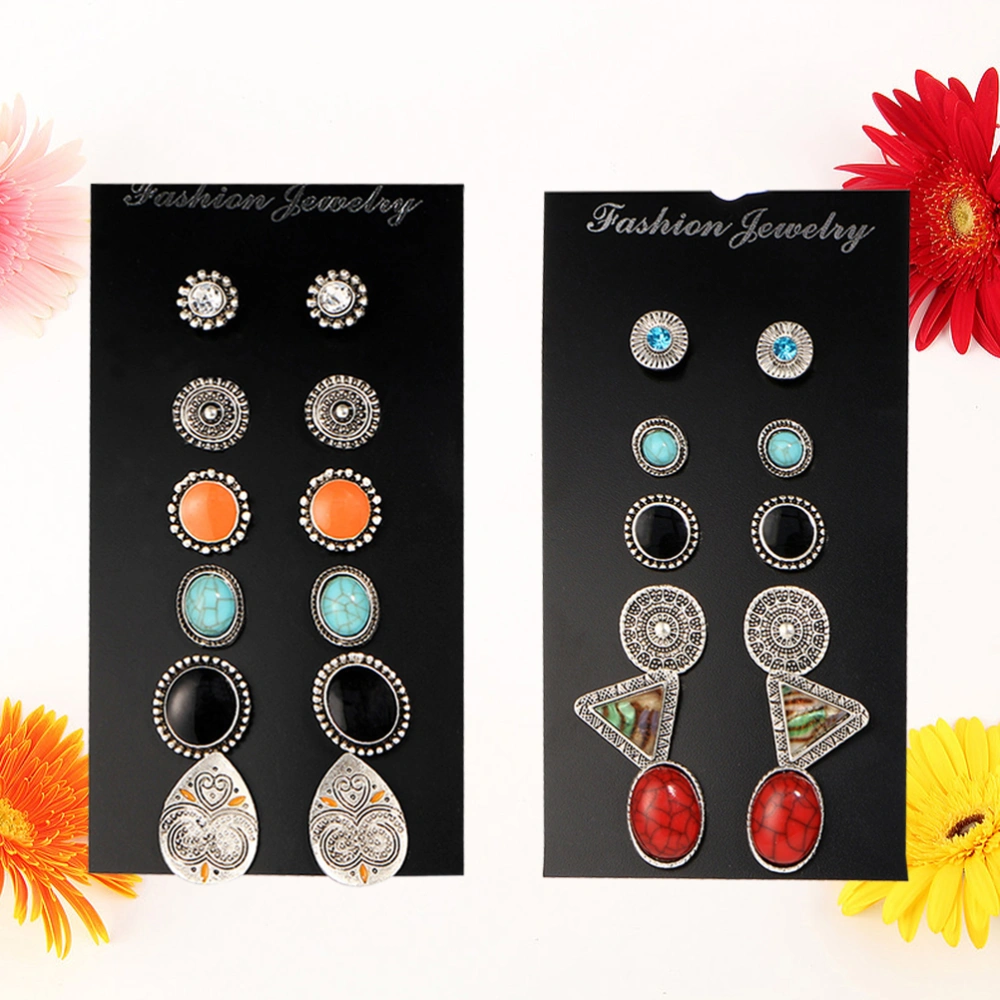 12 Pairs of Vintage Women's Punk Bohemian Stud Earrings Set Chic Ear Accessory for Piercing Earr Stud