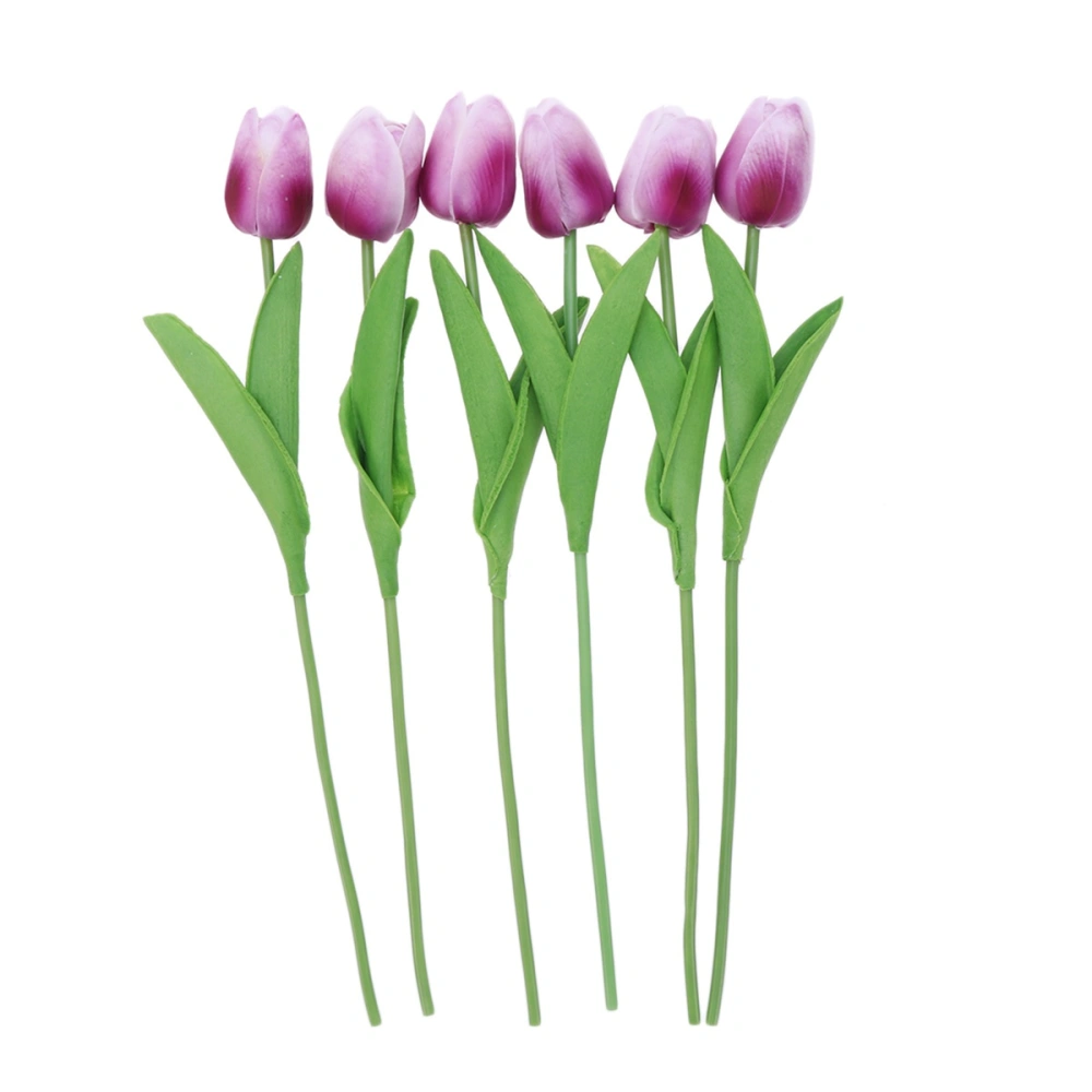 6pcs Artificial Flower Simulation PU Tulip Fake Flower for Indoor Home Garden Party Wedding Decoration (White and Purple)