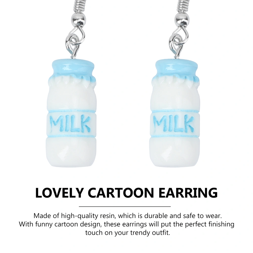 2 Pairs Lovely Cartoon Earring Milk Bottle Dangle Drop Creative Girl Ear Jewelry