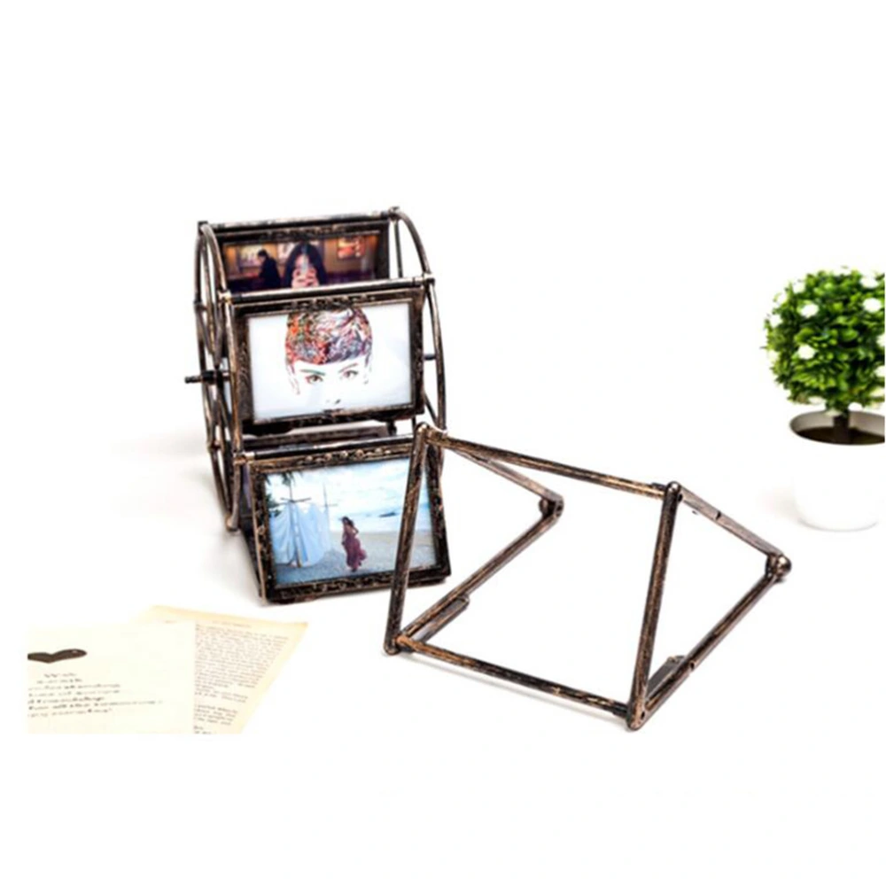 5inch Photo Frame Rotating Ferris Wheel Windmill Shape Retro Style Table Desk Decoration and Gift(Color Randomization)