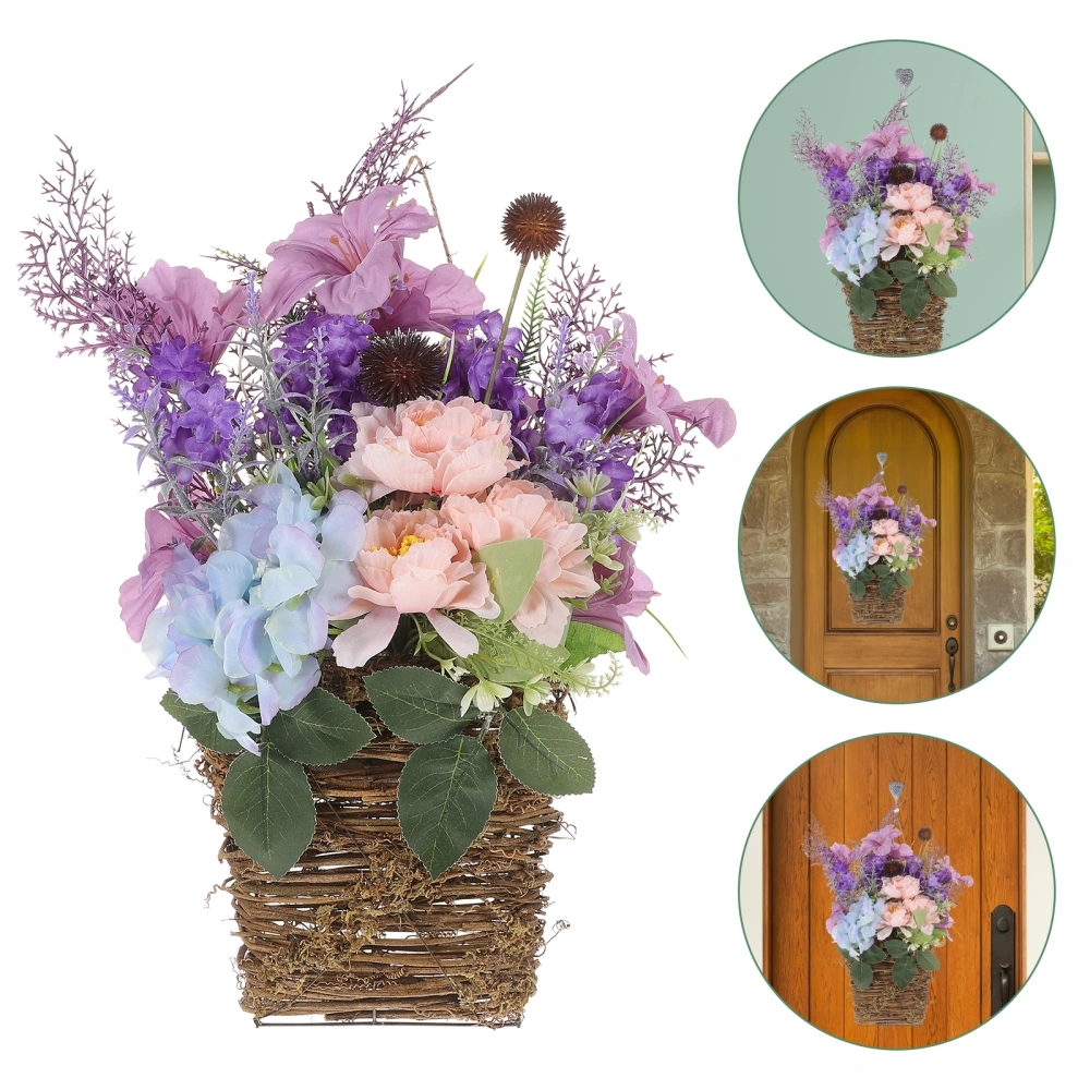 Artificial Lavender Door Hanging Ornament Fake Flower And Rattan Basket Decoration Front Door Pendant