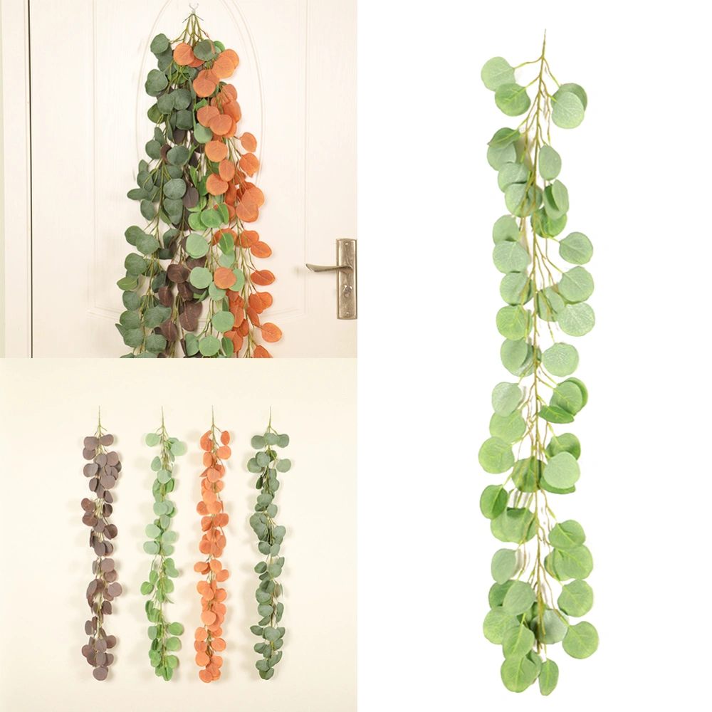 1m Leaf Vine Rattan Eucalyptus Vine Artificial Leaves Wall Hanging Vine Leaf Home Decor Accessories (Natural Light Green)