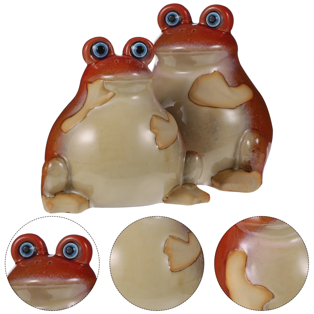 2Pcs Ceramic Frogs Figurine Creative Craft Frogs Statue Home Desktop Ornaments