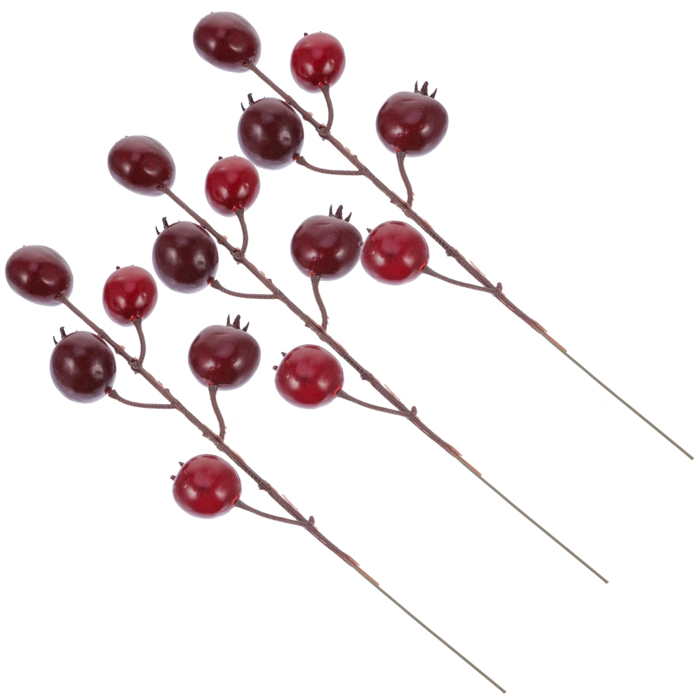 3pcs Christmas Artificial Pomegranate Flower Berry Branches Berries (Dark Red)