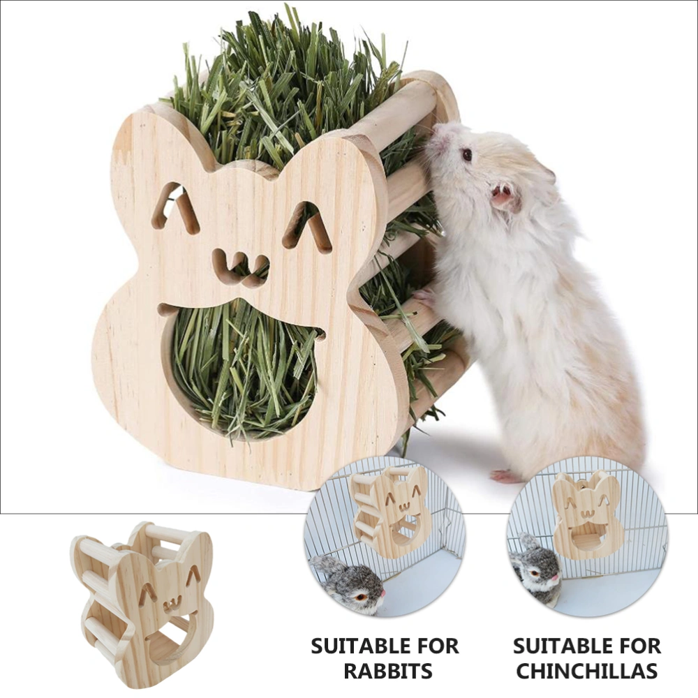 Wooden Cage Hay Feeder Rabbit Feeding Bowl Small Pet Cartoon Hay Feeder Rack