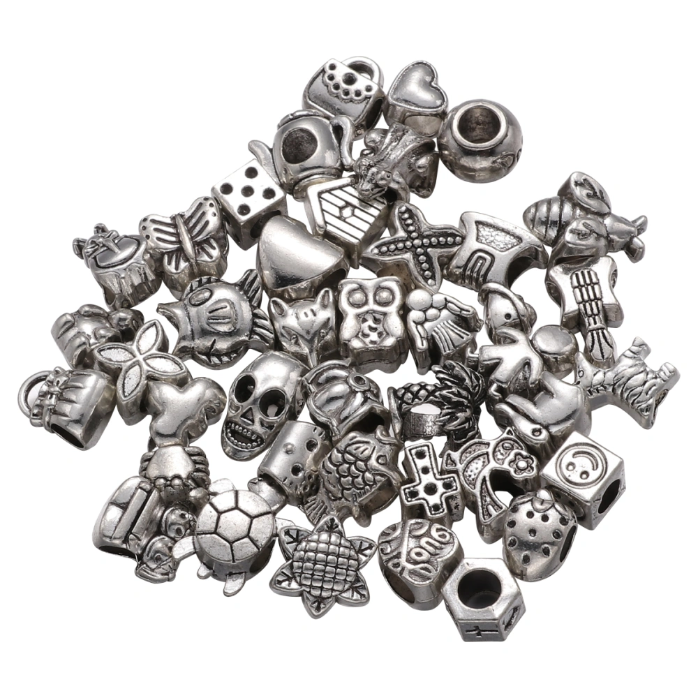 40pcs Bracelet Loose Beads Accessories Alloy Large Hole Beads DIY Making Accessory for Bracelet Silver (Mixed Style)