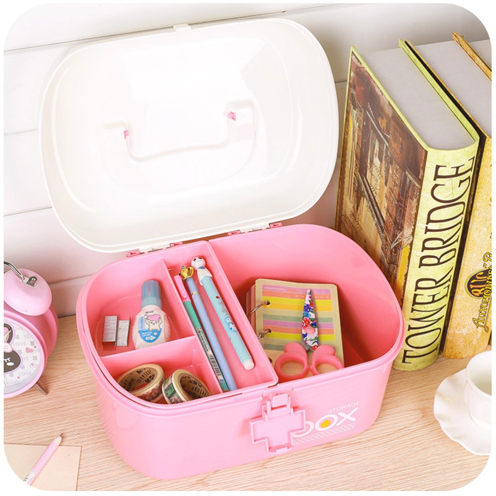 Pill Storage Box Organizer First Aid Kit Box with Removable Tray & Handle Family Emergency Kit Storage Organizer - Size L (Pink)