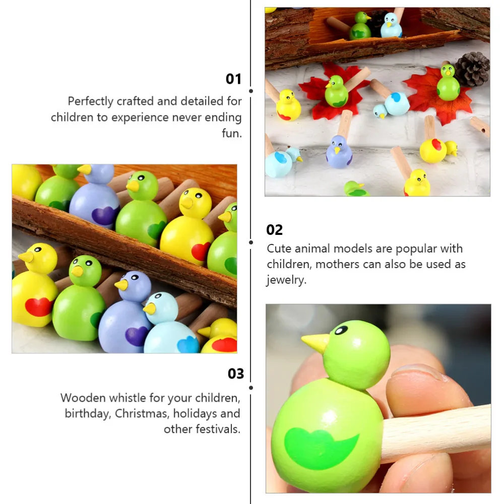 6PCS Wooden Bird Whistle Cartoon Whistle Bird Whistle Toy Wooden Whistle