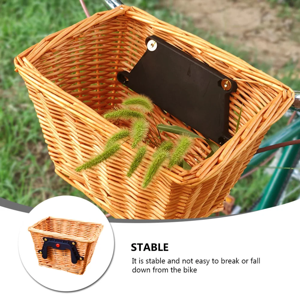 1Pc Hand-woven Rattan Bike Basket Front Handlebar Basket Cycling Accessory