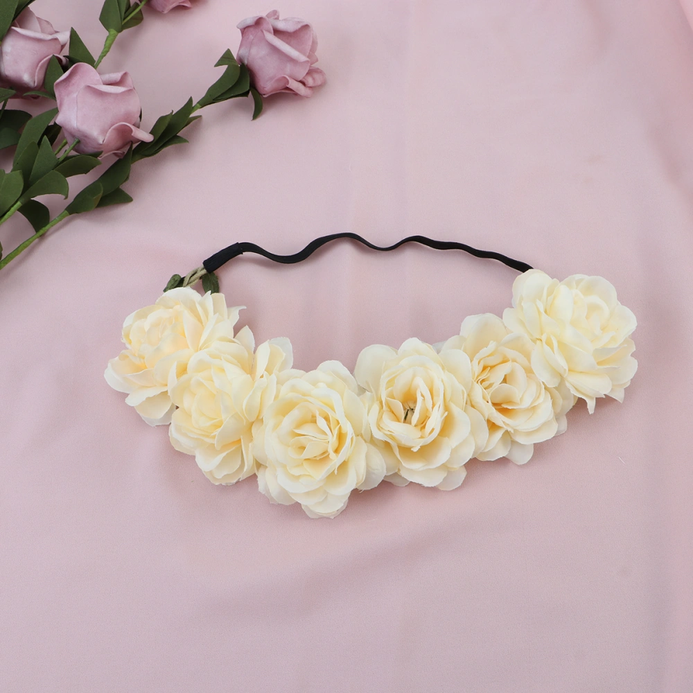 Flower Crowns Wreath Bride Hair Band Accessory for Wedding Bridal Beach Party Decoration (Champagne)