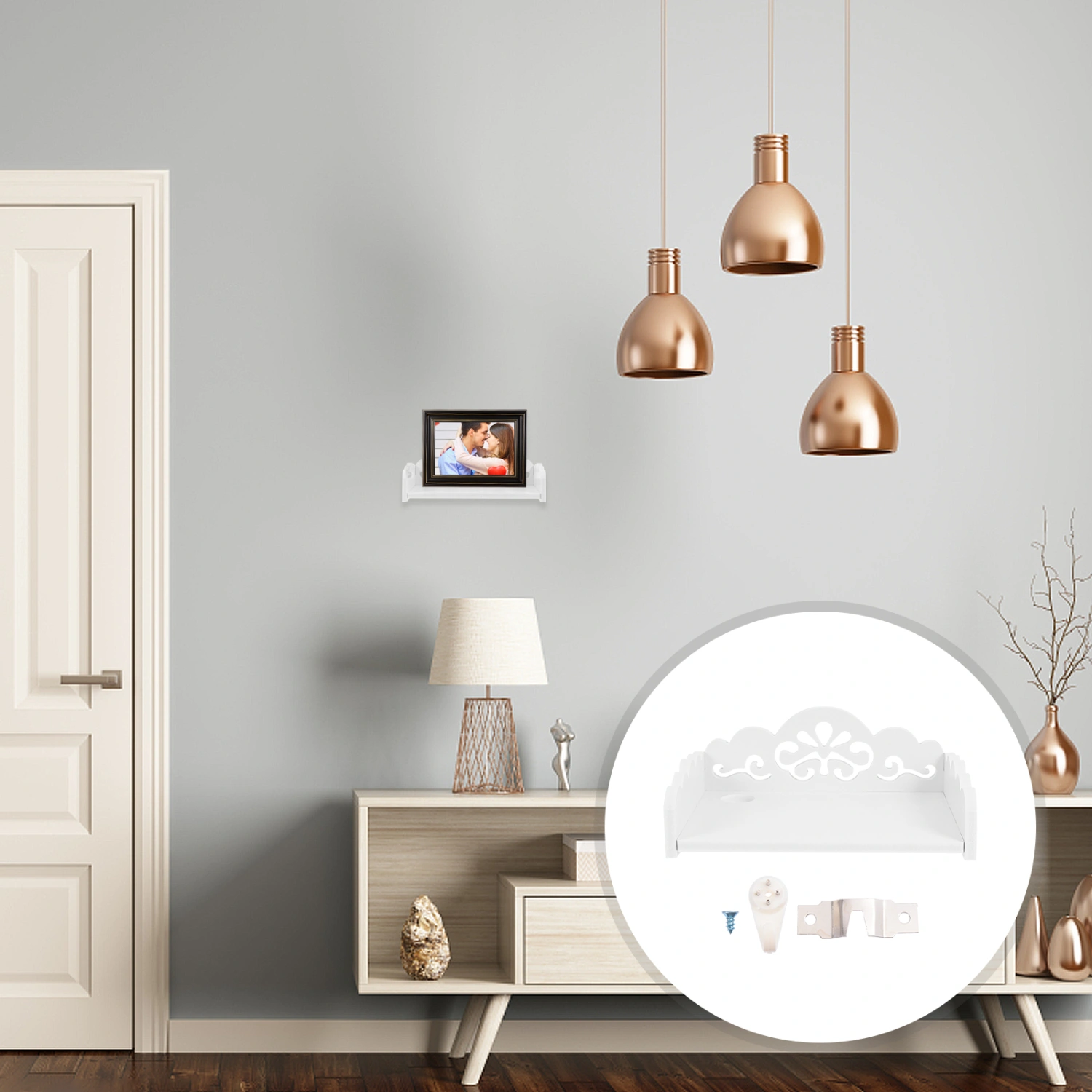 1Pc Wooden Wall-mounted Storage Rack Hollow-out Home Sundries Stand (Small)