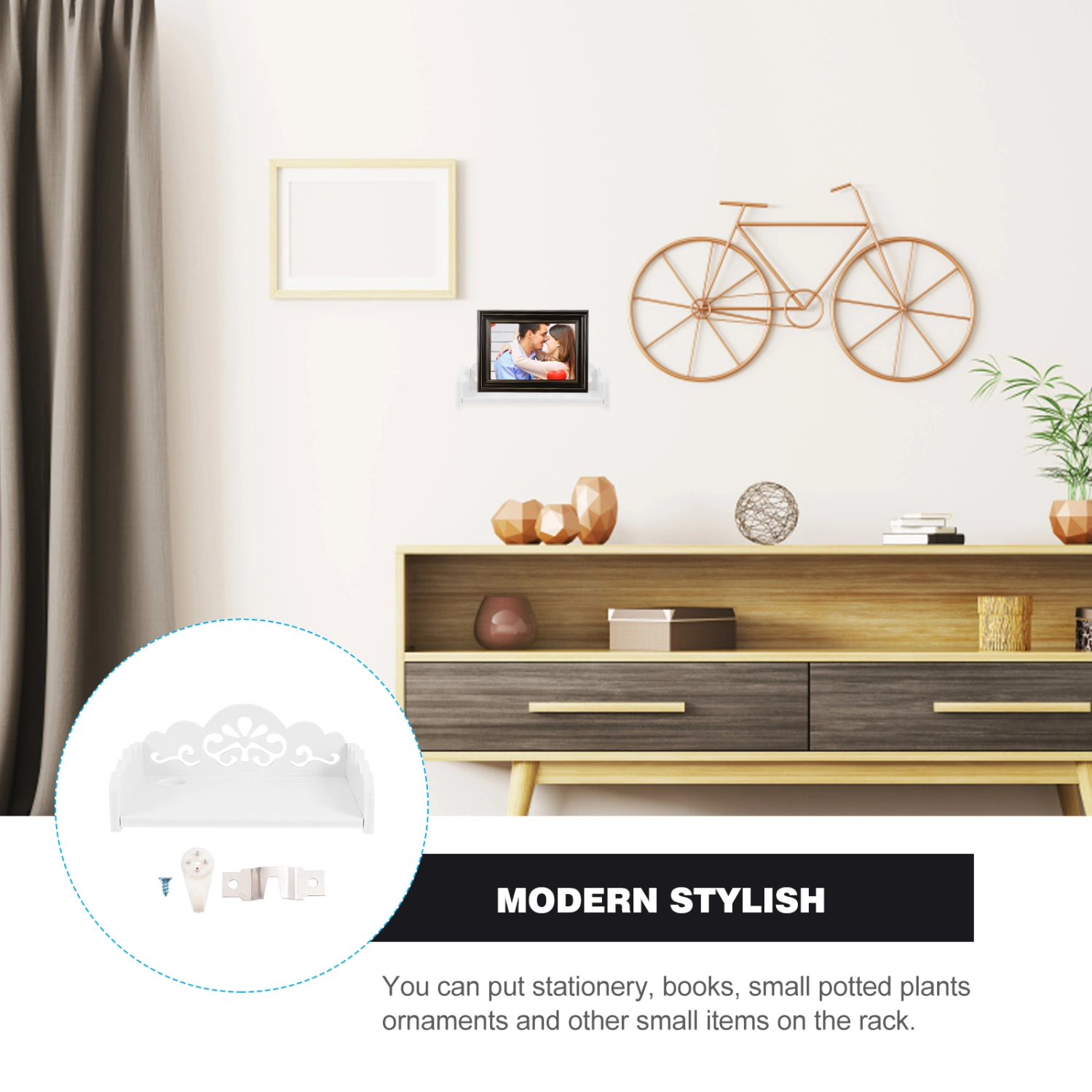 1Pc Wooden Wall-mounted Storage Rack Hollow-out Home Sundries Stand (Small)