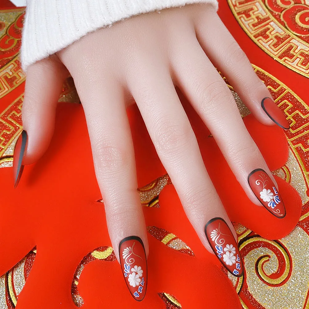 24 Pcs Chinoiserie Wearing Nails Beautiful Fake Nails Finished Fake Nails Decors