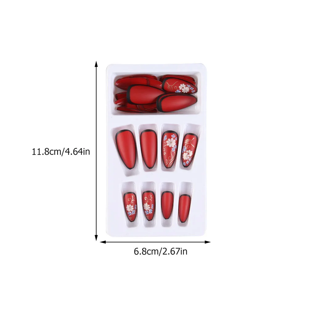 24 Pcs Chinoiserie Wearing Nails Beautiful Fake Nails Finished Fake Nails Decors