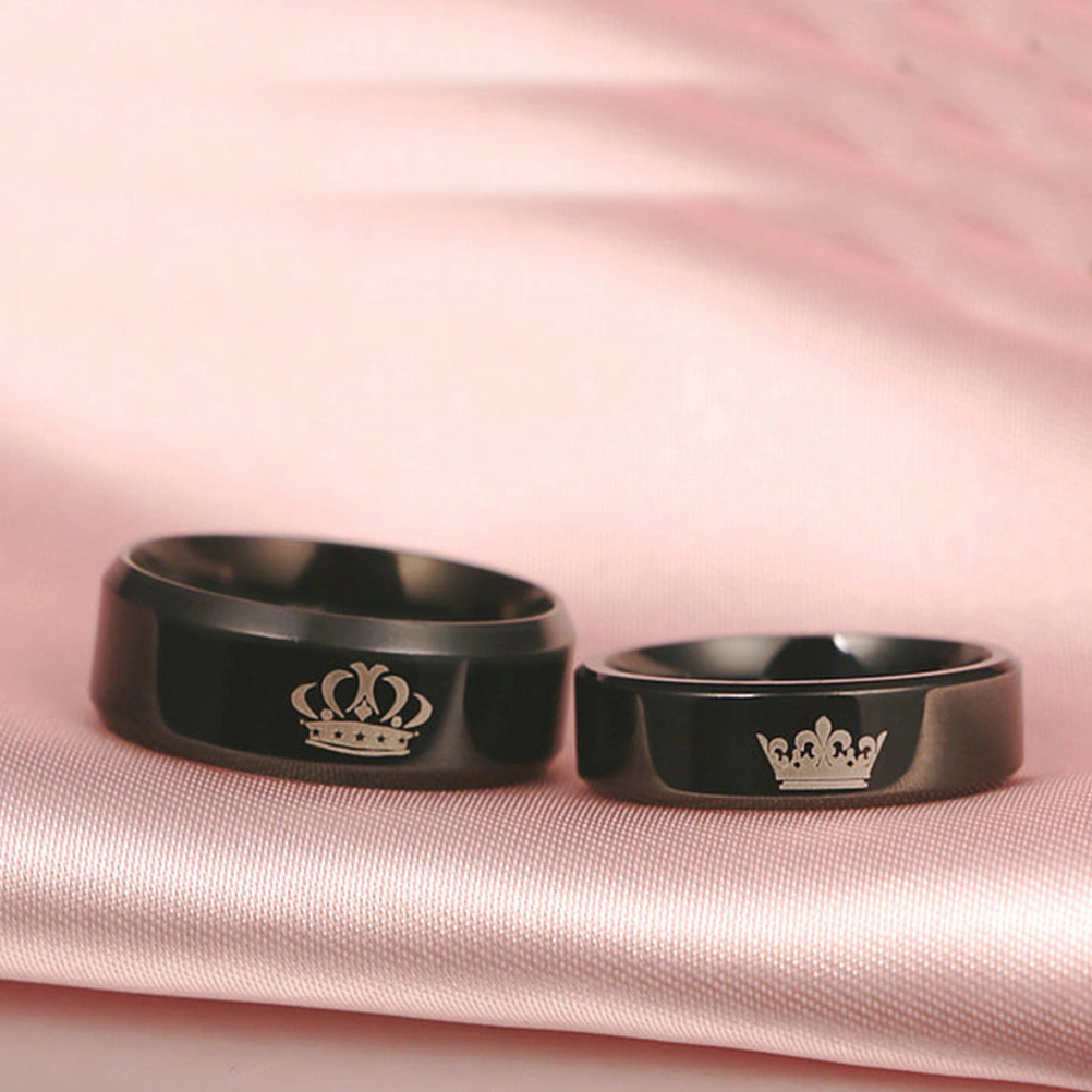 Couples Ring Titanium Steel Crown Stainless Steel Lover Rings Finger Ring for Wedding Promise Jewelry Size 8 (His King)