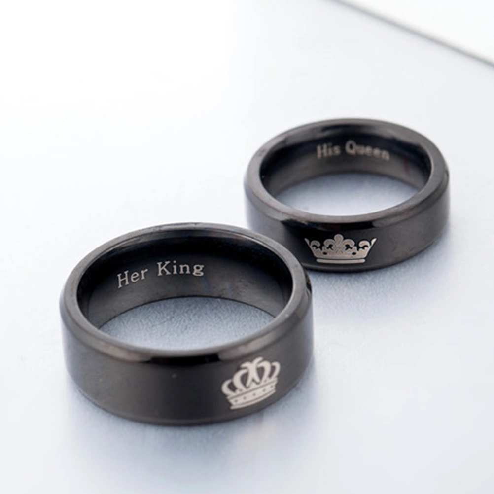 Couples Ring Titanium Steel Crown Stainless Steel Lover Rings Finger Ring for Wedding Promise Jewelry Size 8 (His King)