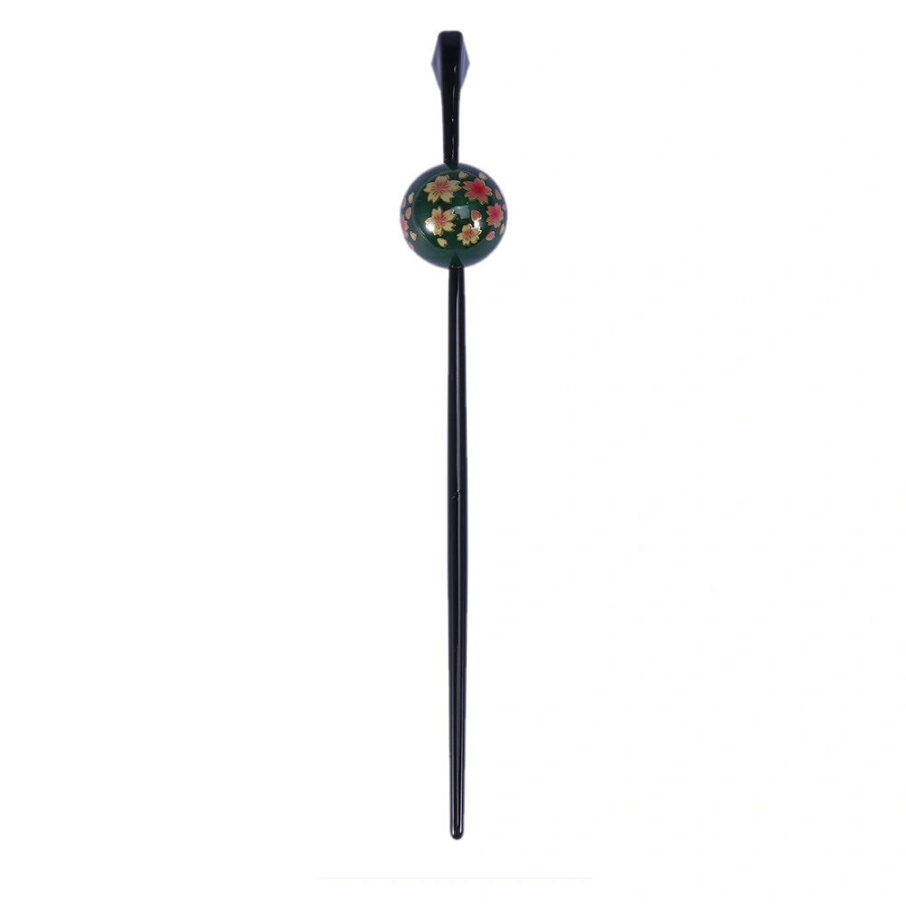 1PC Classic Hair Sticks Golden End Decorative Hairpin with Ball Pendant Printed with Cherry Blossom Pattern (Green)