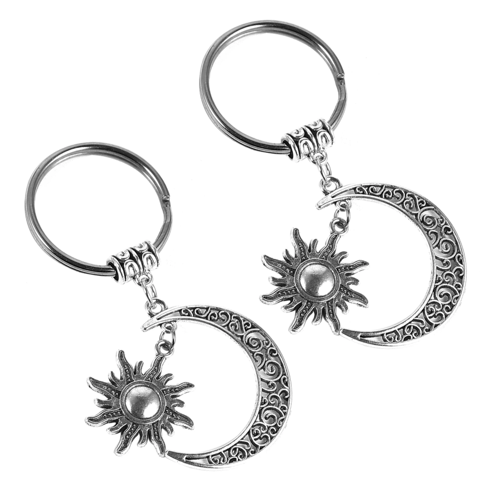 2pcs Metal Key Chain Creative Sun Moon Key Chains Unique Design Key Rings