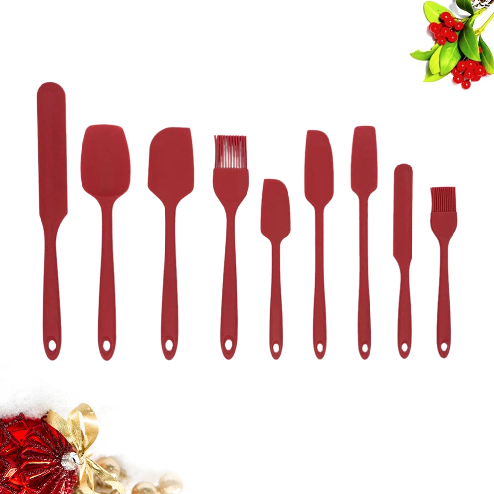 9PCS Silicone Cake Decorating Spatulas Set Icing Spatula Cream Butter Spatula Plastic Handle Pizza Scraper (Red)