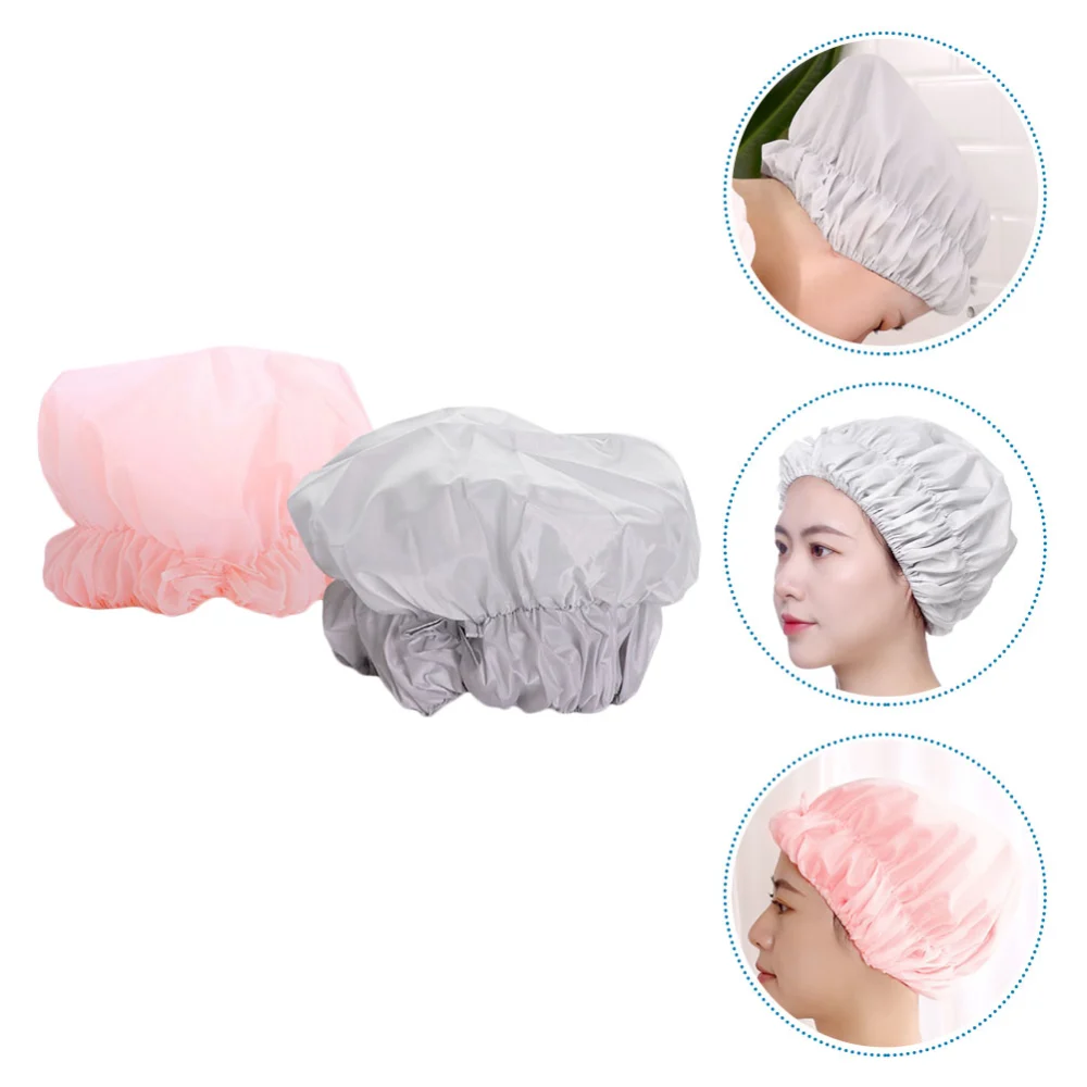 2pcs Elastic Shower Caps Polyester Waterproof Bathing for Kitchen Bathroom