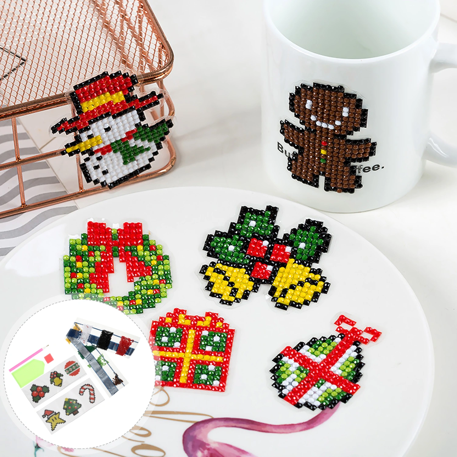 1 Set of Christmas Diamond Sticker Bead Painting Sticker DIY Painting Supplies