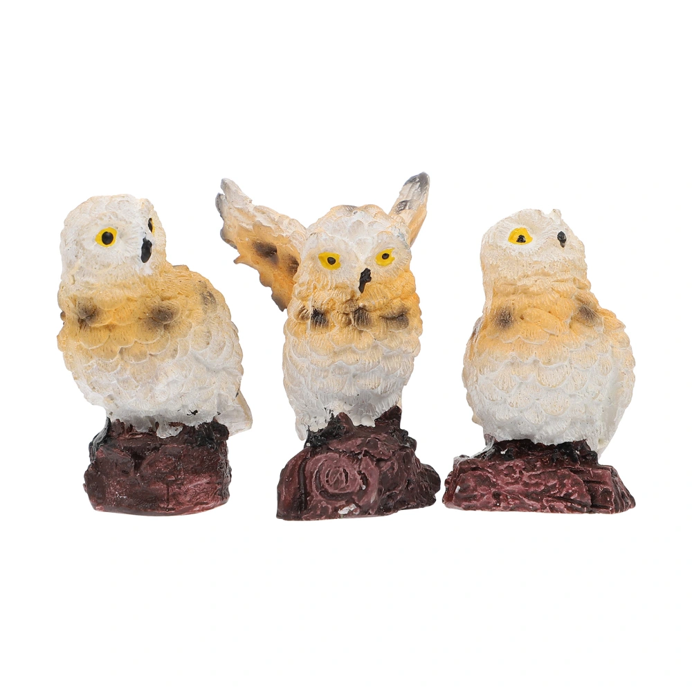 3Pcs Micro Landscape Owl Decorations Resin Owls Simulation Owl Adornments