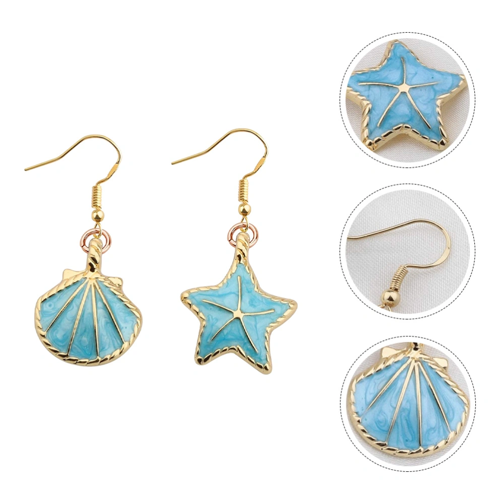 1 Pair of Asymmetric Earrings Decorative Shell Star Shaped Summer Ear Studs