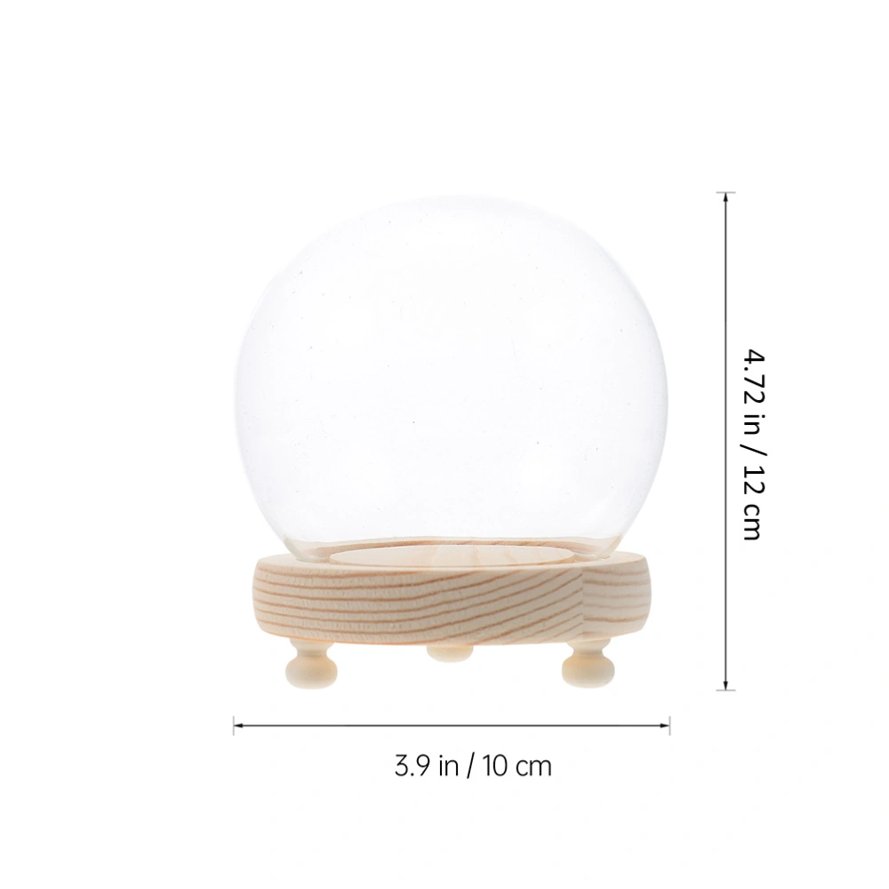 1 Set of Glass Dome with Wooden Base Immortal Flower Glowing Glass Cover Decor