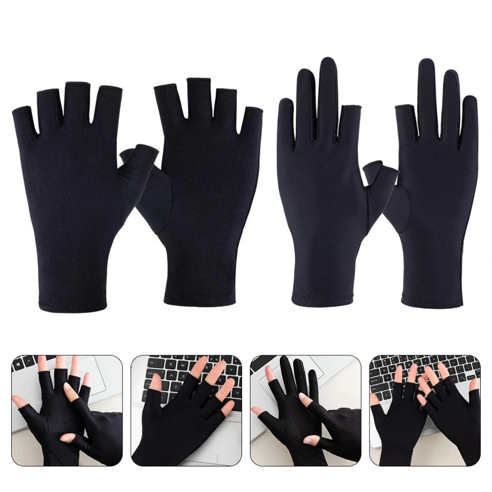 4Pcs Anti-slip Sun Protection Gloves Sunscreen Gloves Women Gloves (Black)