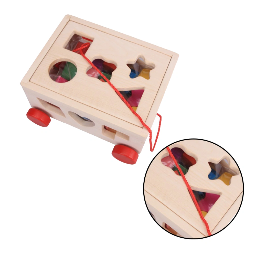 1pc Multi-holes Intelligence Box Versatile Draggable Box Wooden Building Blocks Shape Sorter Cognitive and Matching Toy Early Eductional Toy (Log Color)