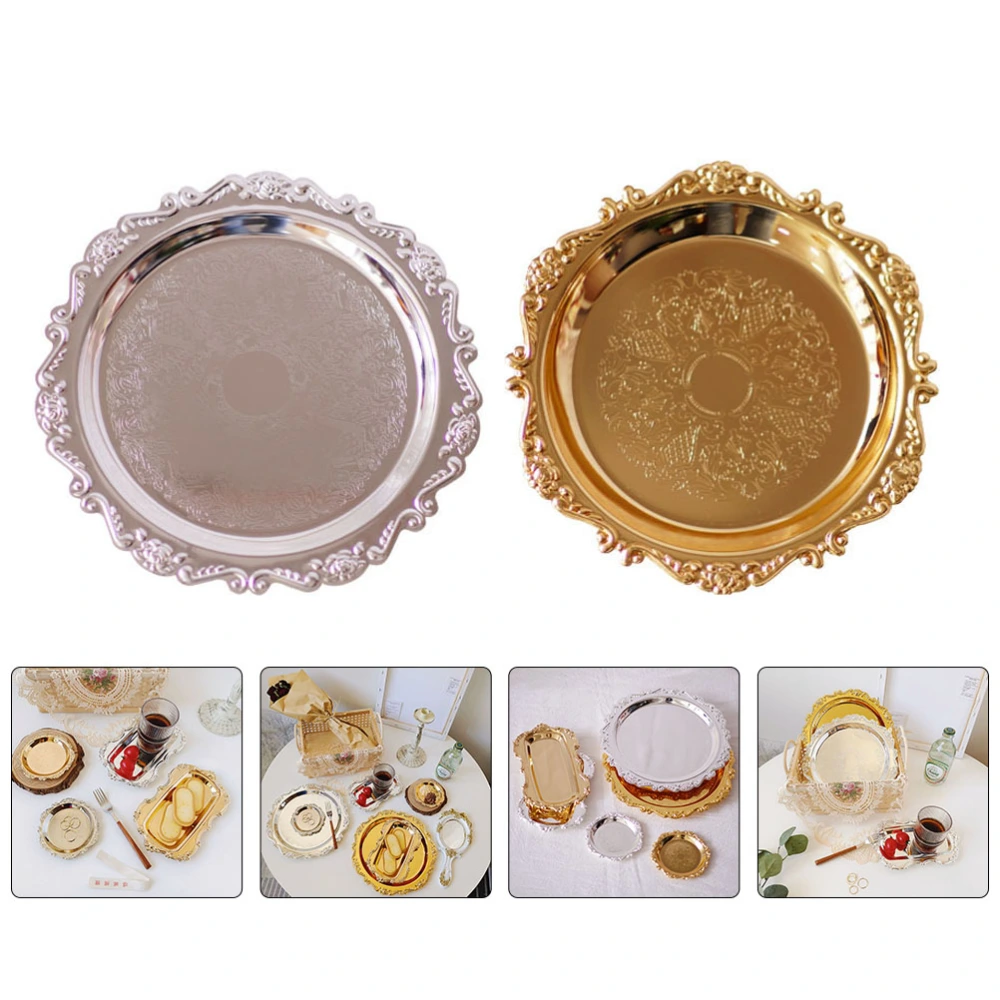 2 Pcs Stainless Steel Food Serving Trays Food Serving Plate Fruit Dessert Plates