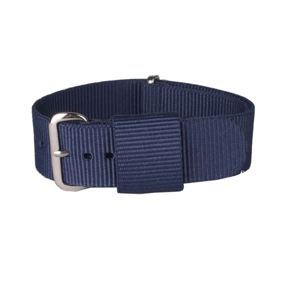 Nylon Braided Watch Band Fashion Watch Strap Simple Watch Replacement Strap Dark Blue (20mm Silver Buckle)