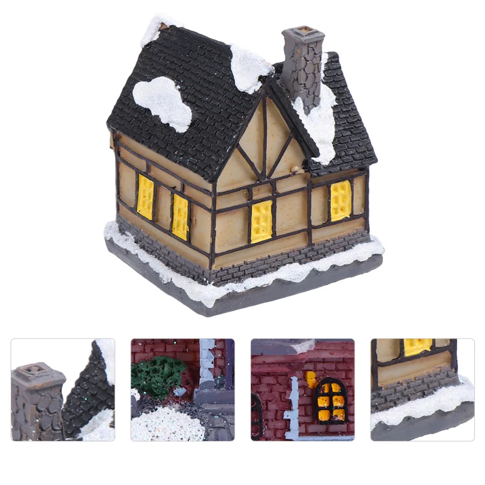 1Pc Xmas Mini House Ornament Snow View Room Ornament Luminous House Adornment