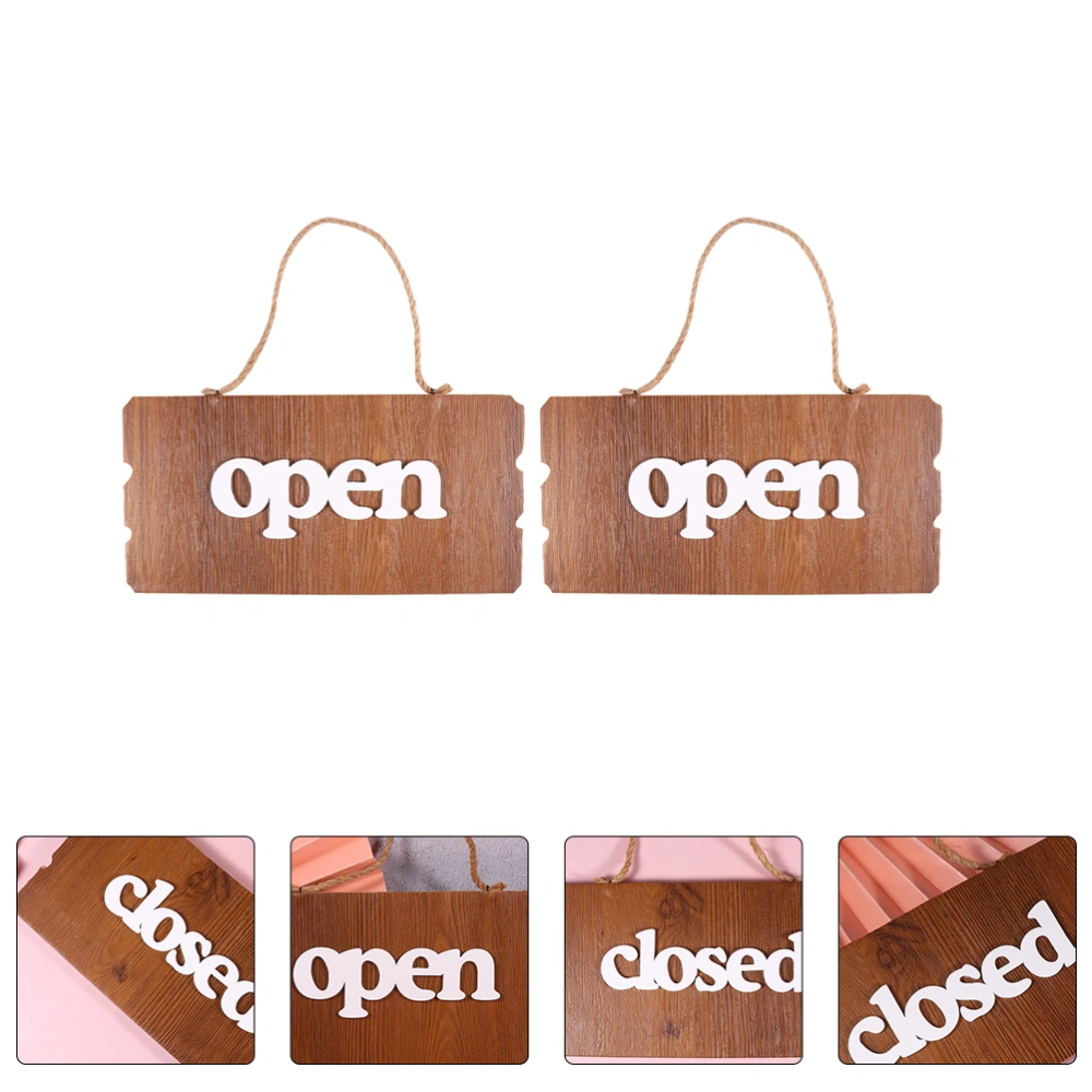 2pcs Double Side Open and Closed Wooden Door Sign Door Hanging Tag Door Decor