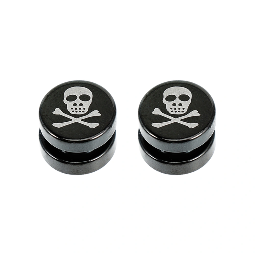 2 Pcs of 1x1cm Magnetic Titanium Steel Stud Earrings Skull Pattern Ear Decoration - A Type (Black)