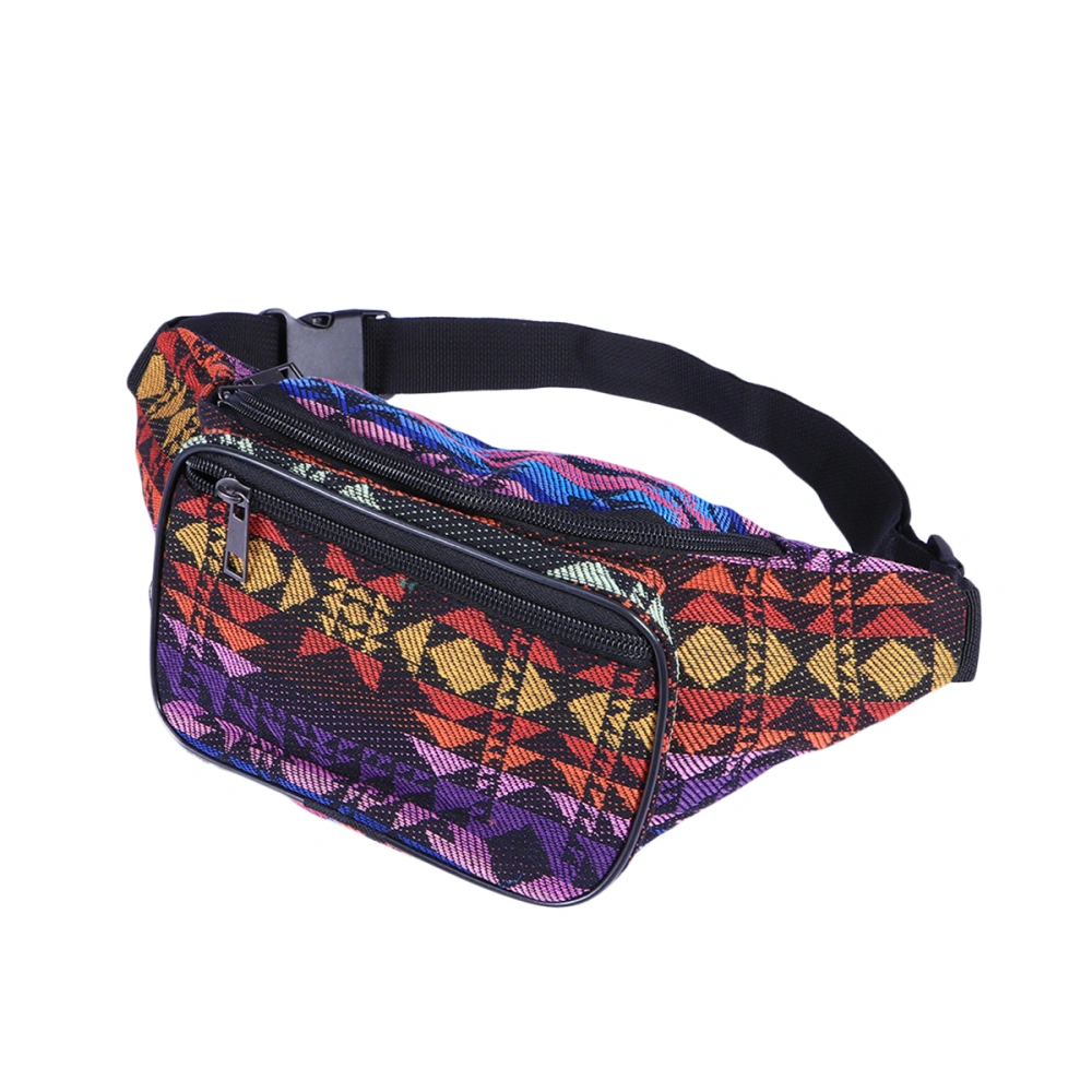 Multifunction Outdoor Canvas Waist Pack Ethnic Style Unisex Waist Bag Fashion Chest Bag for Women Men (Triangle Pattern)