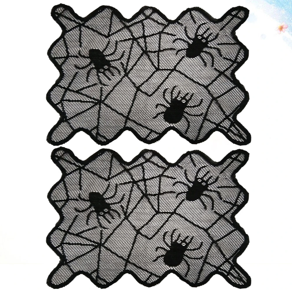 2Pcs Halloween Placemat Decor Delicate Spider Web Hollow Out Lace Cushion Decorative Party Table Mat (12x18inch)