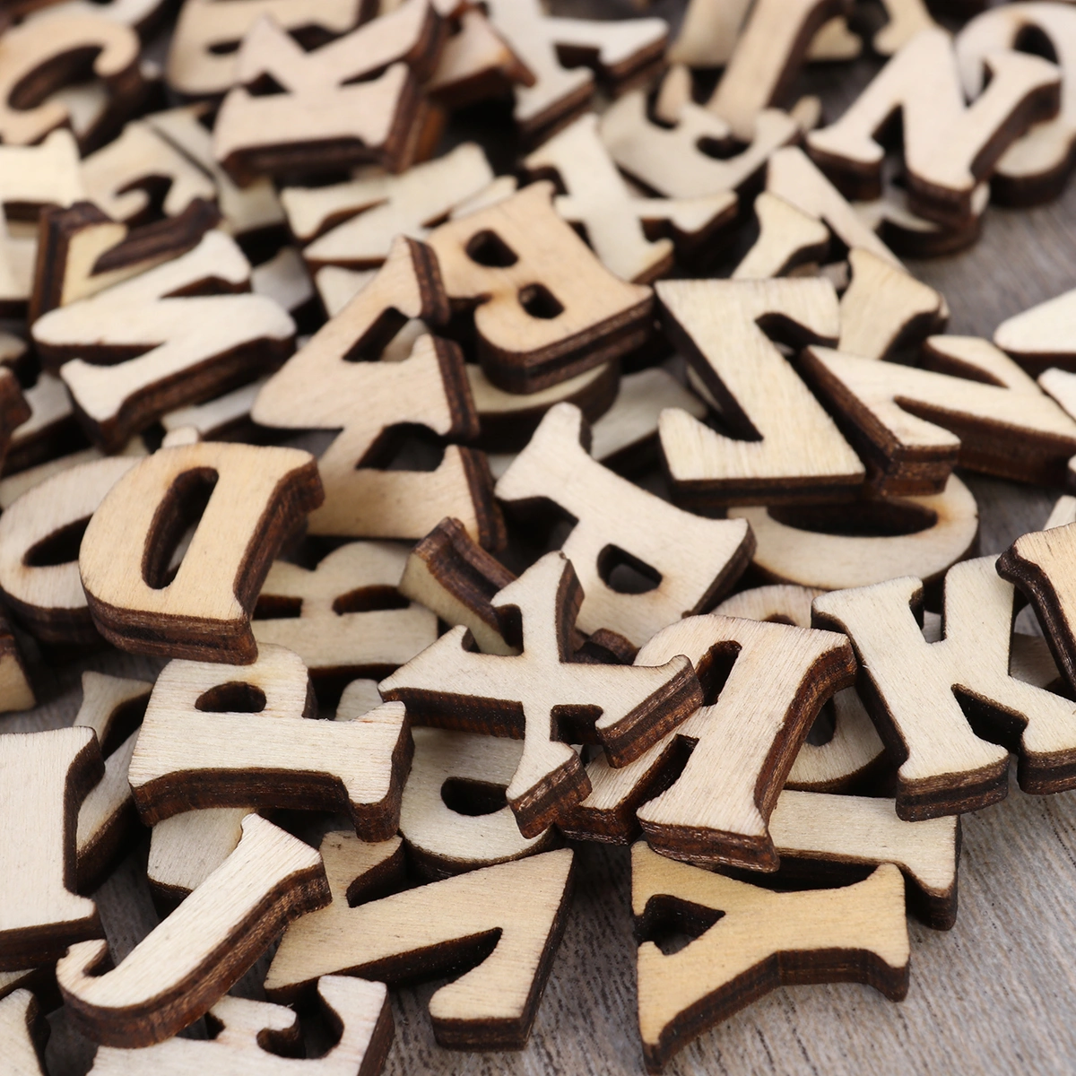 50PCS Unfinished Wooden Capital Letters Alphabet Wood Cutout Discs Assorted Styles For Patchwork Scrapbooking Arts Crafts DIY Decoration Display Decor