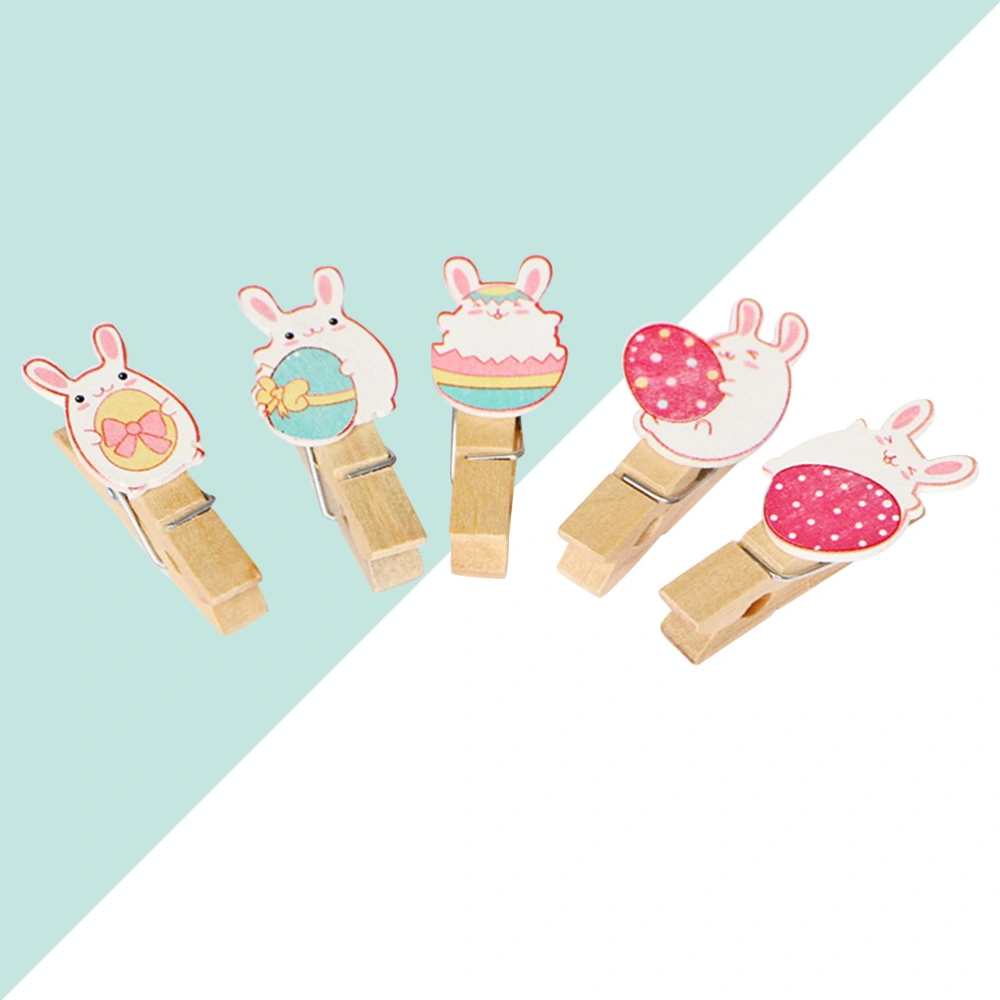 20pcs Easter Wooden DIY Photo Clips Animal Rabbit Style Wooden Clip with Hemp Rope Birthday Easter Decor Supplies(4 Meters Hemp Rope)