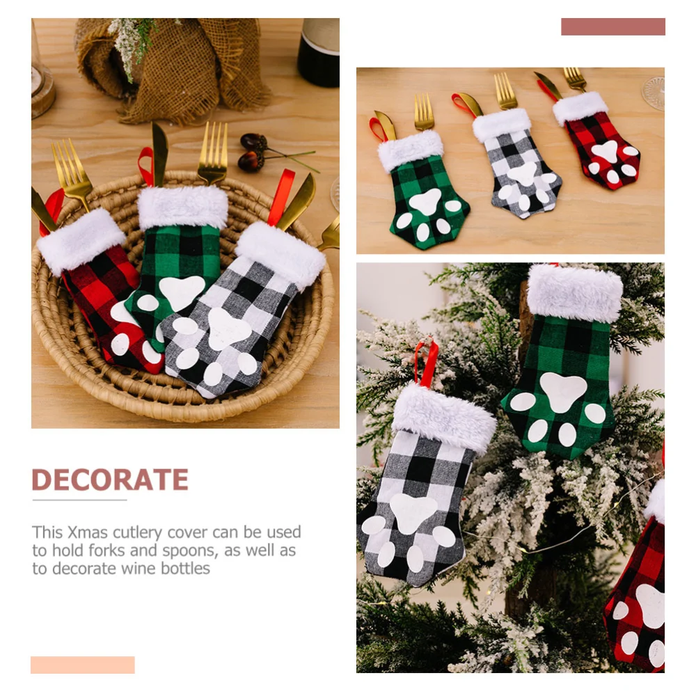 3pcs Christmas Decorative Sock Christmas Sock Gift Bag Lovely Cat Claw Stocking Bag