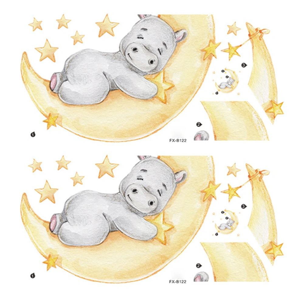 2 Sheets Hippo Moon Star Wall Stickers Adhesive Kids Room Stickers for DIY