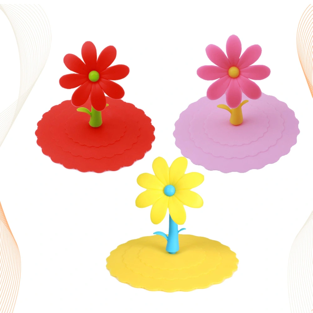 3pcs Sun Flower Shape Cup Lids Sealed Silicone Mug Cover Anti-dust Drink Creative Cup Cover Cartoon Leakproof Lids