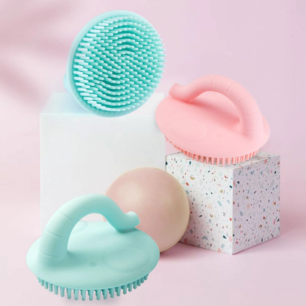 1PC Baby Bath Brush Silicone Handheld Infants Shower Brush Portable Bath Scrubber (Pink)